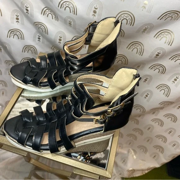 Chic Black Strappy Wedge Sandals - Picture 6 of 12